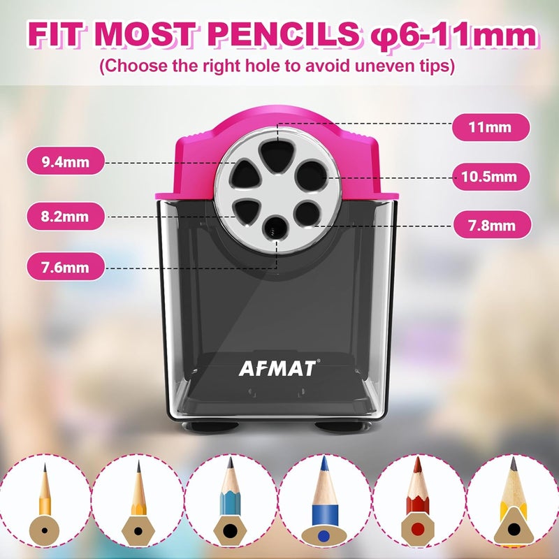 AFMAT Electric Pencil Sharpener Heavy Duty, 6-Hole Classroom Pencil Sharpener for 6-11mm Pencils, Auto Stop Pencil Sharpeners Plug in, 10,000+ Sharpenings, Save Colored Pencils, Teacher Must Have PSX4 - Image 2